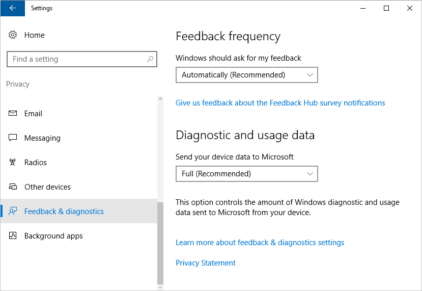 Configuración de privacidad de Windows 10, segunda parte