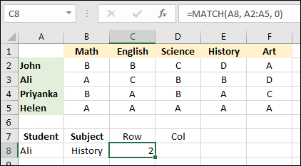 Busca en una hoja de cálculo los valores usando MATCH e INDEX