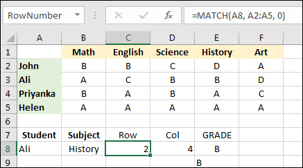 Busca en una hoja de cálculo los valores usando MATCH e INDEX