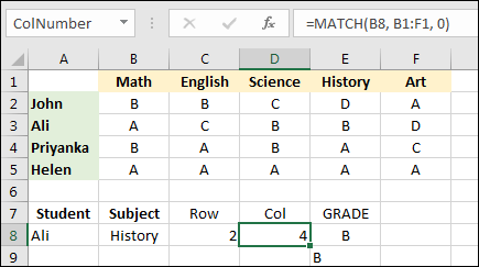 Busca en una hoja de cálculo los valores usando MATCH e INDEX