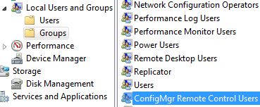 Grupo de usuarios de control remoto de ConfigMgr