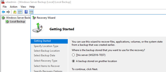 Copia de seguridad del servidor de Windows: restaure una copia de seguridad almacenada en otra ubicación