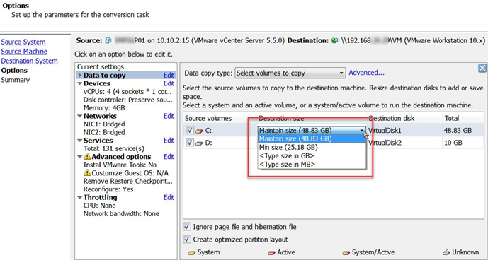 mantener convertidor vm de tamaño de disco