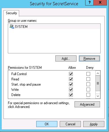 Configuración de seguridad del servicio