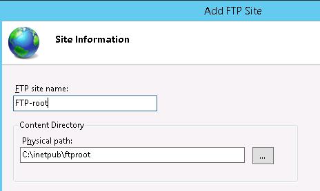 nombre del sitio ftp y ruta física