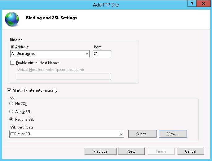 enlazar el certificado ssl al sitio ftp