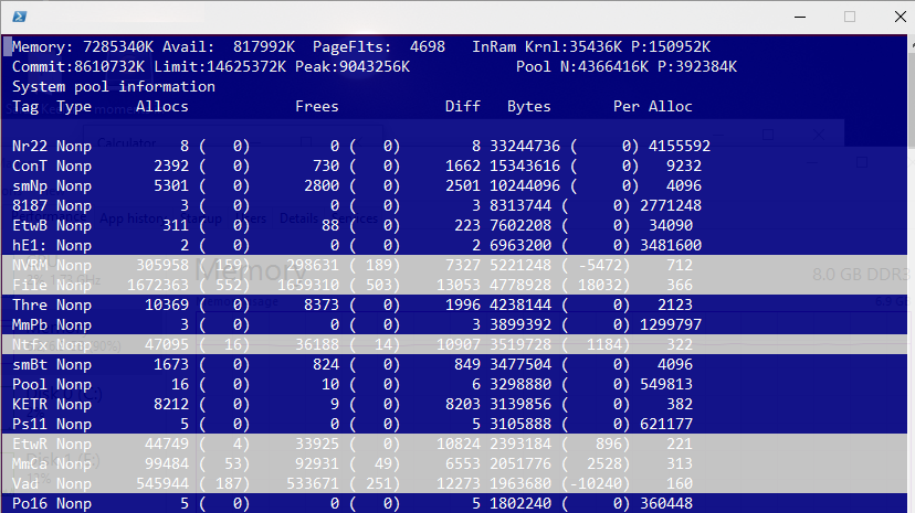 Verifique el uso del grupo no paginado con la herramienta PoolMon.exe