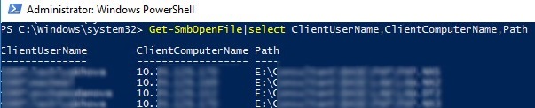 powershell: enumera los archivos abiertos de smb con nombres de usuario