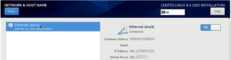 interfaz ethernet ens3 configurada (conectada)