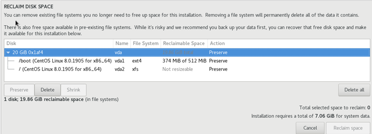 crear particiones de disco para instalar centos