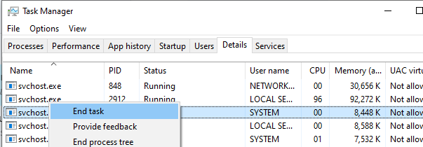 finalizar el proceso wlan autoconfig svchost
