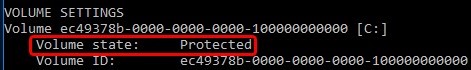 uwfmgr.exe get-config - Estado del volumen: protegido