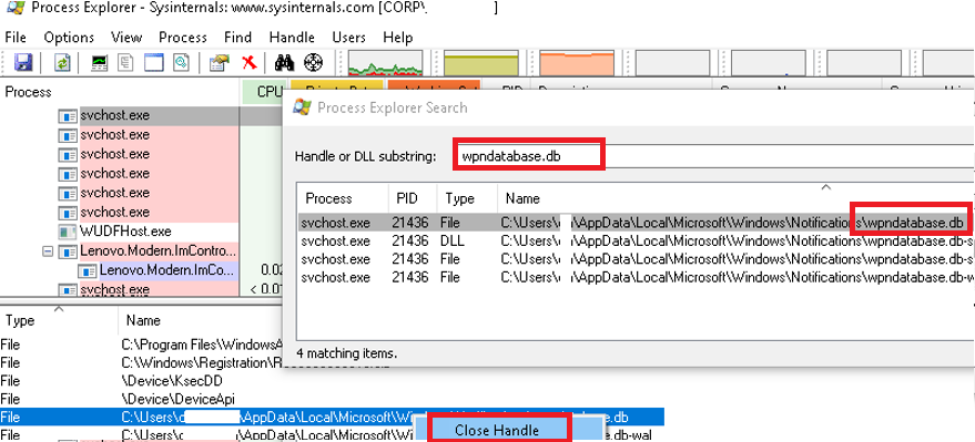 liberar un identificador de archivo usando el explorador de procesos