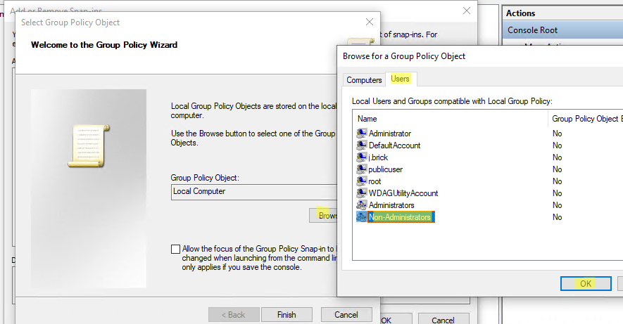 Aplicar la política de grupo a todos los usuarios excepto al administrador en Windows 10