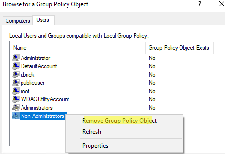 eliminar el objeto de política de grupo de la gpo local