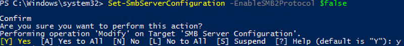 Dsable smb2 con el cmdlet set-smbserverconfiguration