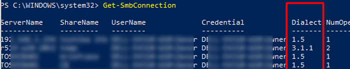 Cómo averiguar qué dialecto SMB está en uso mediante el cmdlet Get-SmbConnection