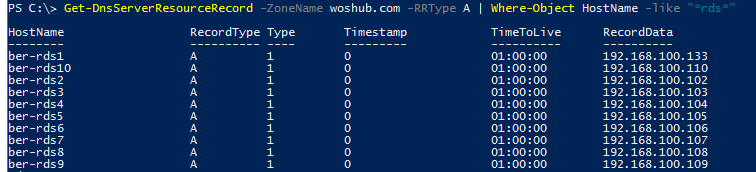 Get-DnsServerResourceRecord Where-Object HostName como