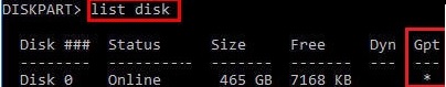 diskpart: GPT o MBR - comprobación de la tabla de particiones del disco 