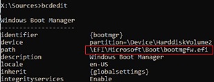 bcdedit: administrador de arranque de Windows bootmgfw.efi