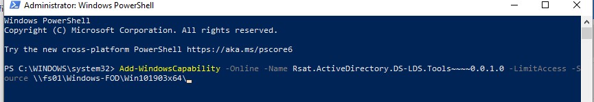 Add-WindowsCapability instalar rsat desde la carpeta compartida fuente FOD