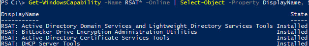 todas las herramientas rsat instaladas en Windows 10 1809