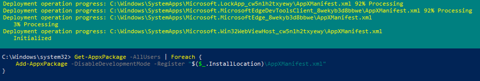 restauración de la aplicación appx eliminada en Windows 10 con powershell a través de appmanifest