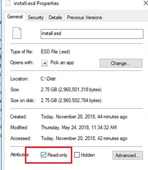 leer solo atttrib en el archivo install.esd