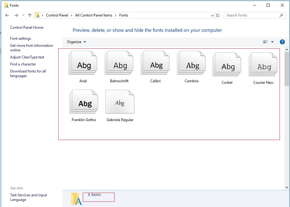 faltan archivos de fuentes en Windows 10