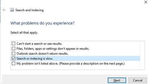 solucionador de problemas de búsqueda e índice de win10 - corrige el servicio wsearch