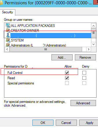 permisos de control total en la clave de registro
