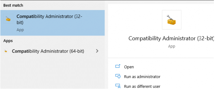 ejecutar el Administrador de compatibilidad de aplicaciones - 32 bits en Windows 10