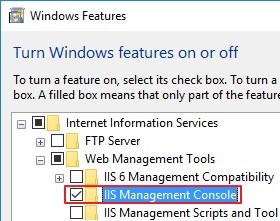 Activar la función Consola de administración de IIS 