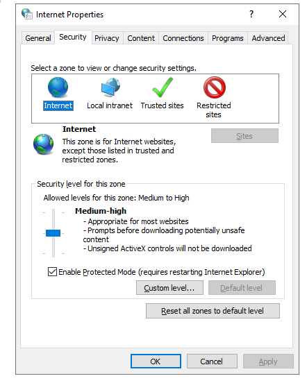nivel de seguridad de la zona de Internet