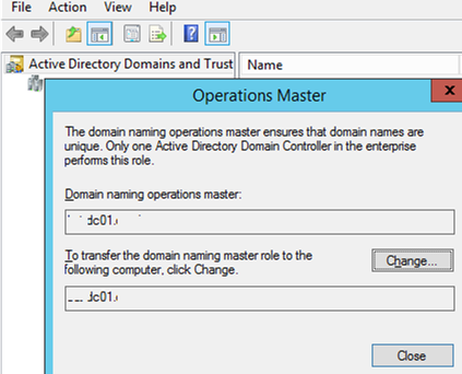 mover Domain Naming Master FSMO usando Active Directory Domains and Trusts mmc
