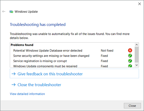 error solucionado del solucionador de problemas de actualización de Windows