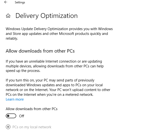 deshabilitar la optimización de la entrega