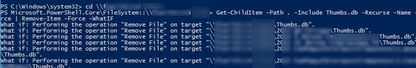 eliminar archivos thumbs.db de la unidad de red usando powershell