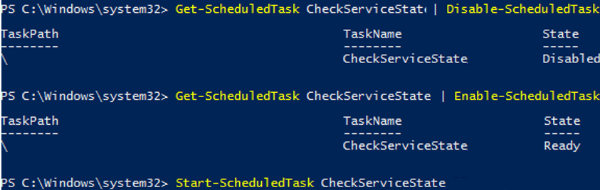 deshabilitar / habilitar / iniciar la tarea programada manualmente