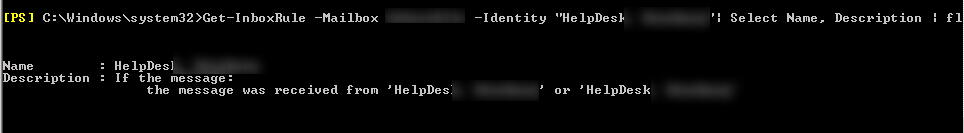 Get-InboxRule para buzón de intercambio