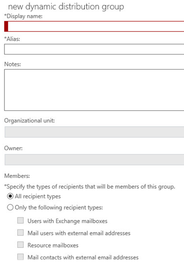 Cree y administre grupos de distribución dinámicos con el Centro de administración de Exchange y PowerShell