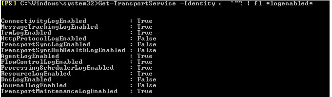 Get-TransportService intercambio ver rutas de registro de transacciones