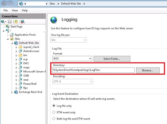 Cambiar la ruta de los registros de IIS