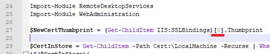 cambiar el índice del sitio de la puerta de enlace rds en el script de powershell
