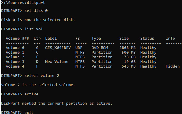 hacer que la partición de Windows esté activa
