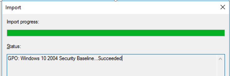 importó correctamente la línea de base de seguridad de Windows 10 2004 