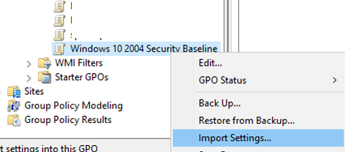 importar la configuración de la línea de base de seguridad de Microsoft a GPO