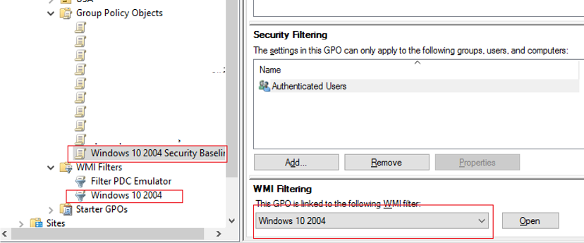 aplicar el filtro de GPO a la línea de base de seguridad de Windows