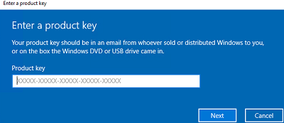 ingrese una clave de producto de Windows 10 Pro