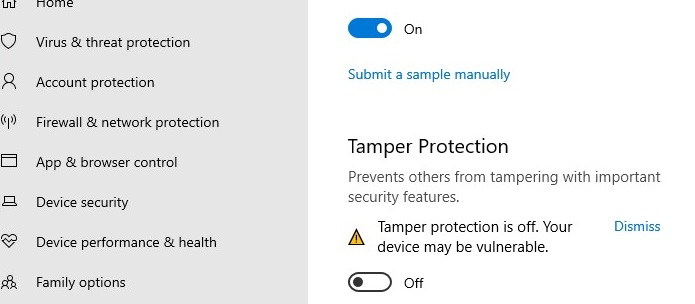 protección contra manipulaciones en microsoft defender antivirus en windows 10